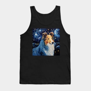 Rough Collie portrait painted in Starry Night style Tank Top